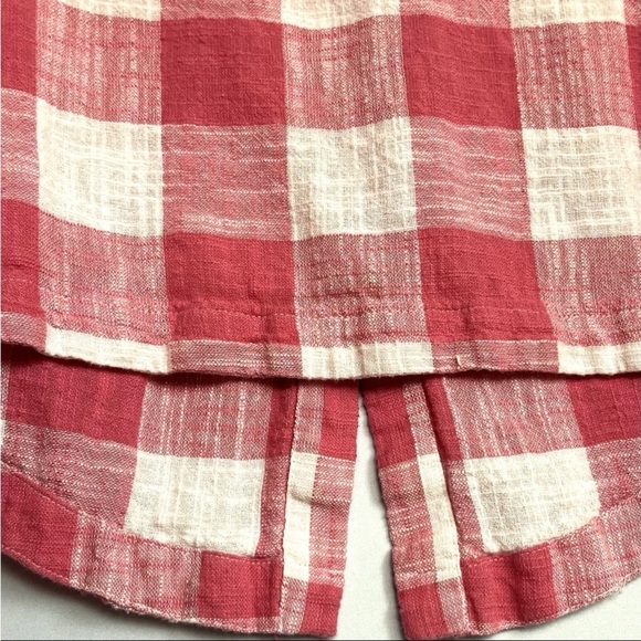 Cloth & Stone Top Sz XS Pink White Check Gingham Button Back Linen Blend Cottage - Picture 6 of 13